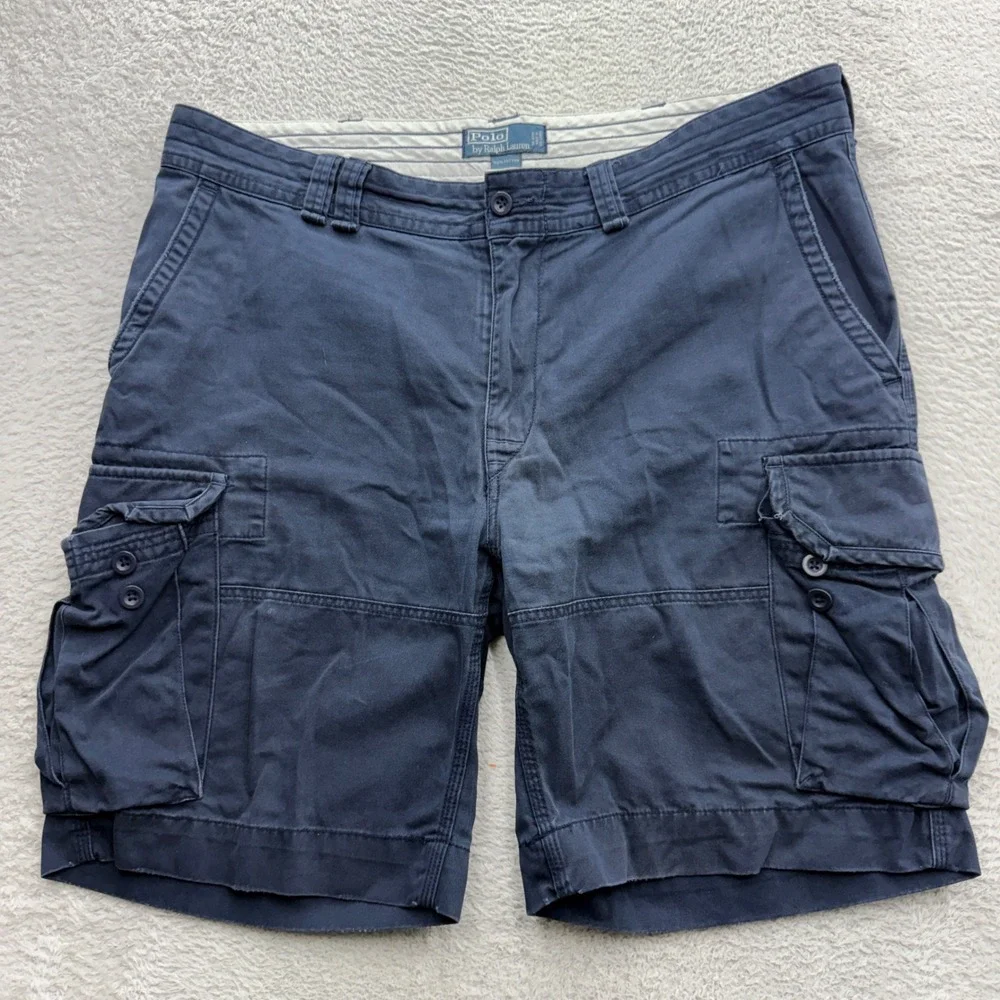 Polo Ralph Lauren Men Navy Blue Cotton Cargo Shorts Size 40T Relaxed Fit Utility